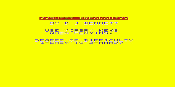 Super Breakout (VIC-20) screenshot: Instructions