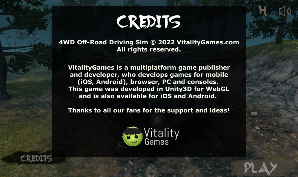 4WD Off-Road Driving Sim (Browser) screenshot: Credits