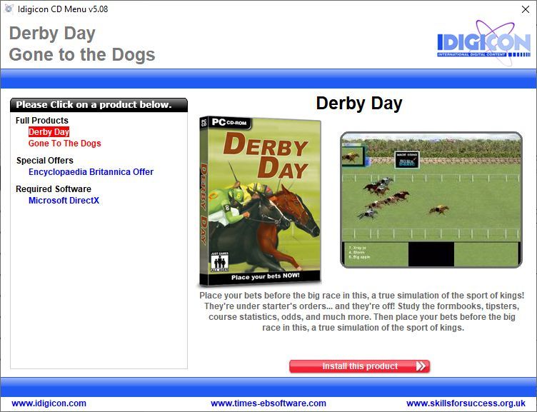 Derby Day & Gone To The Dogs (Windows) screenshot: Derby Day has to be installed