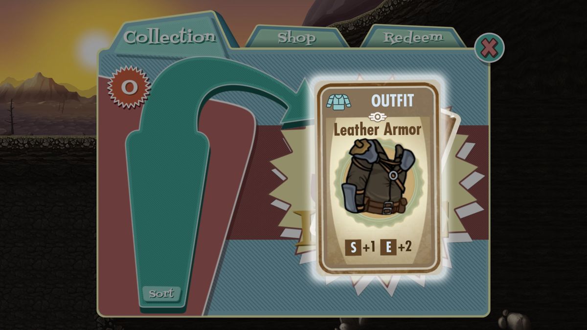 Fallout Shelter (Windows) screenshot: Vault-Tec lunch boxes contain cards which award a variety of things including outfits, caps, weapons, junk, dwellers and pets