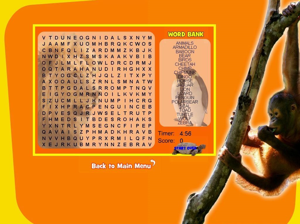 Who's Who Of Animals: A Truly Wild Interactive Experience (Windows) screenshot: The Interactive Wordsearch is noticeably tougher than the other two games