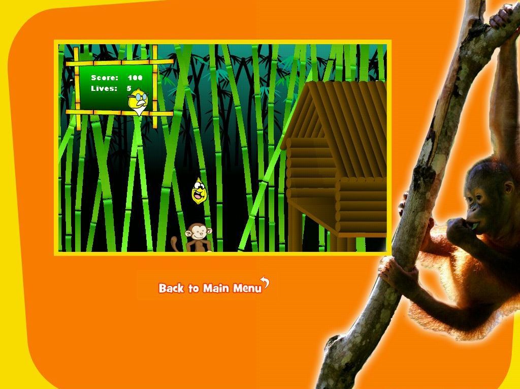 Who's Who Of Animals: A Truly Wild Interactive Experience (Windows) screenshot: Nana Nonsense: A game in progress. The monkey is moved left/right using the mouse