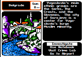 Where in Europe is Carmen Sandiego? (Apple II) screenshot: Belgrade (showing an image of Mostar).