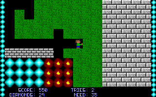 Diamond (DOS) screenshot: The resulting explosion breaks open the vault with diamonds.