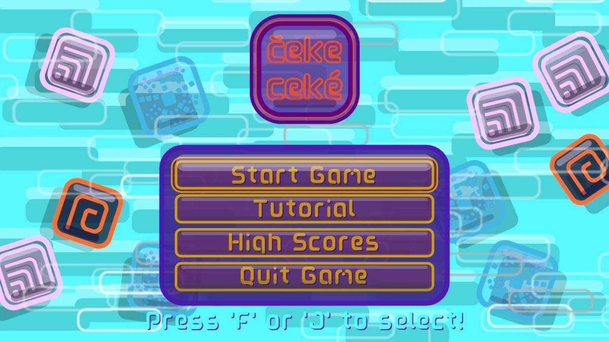 Čeke Ceké (Windows) screenshot: The main menu and title screen.<br>The game is entirely keyboard controlled