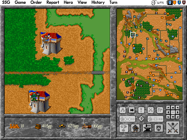 Warlords II Deluxe (DOS) screenshot: Wasteland castles and units.