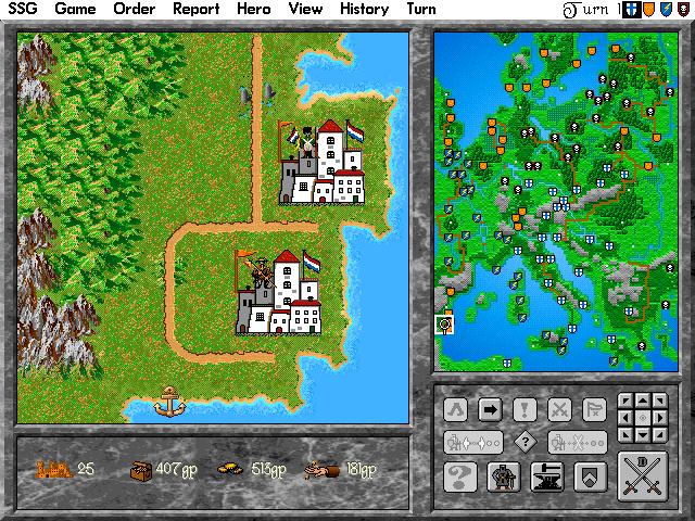 Warlords II Deluxe (DOS) screenshot: Murcia and Valencia on the map. Both use Napoleonic unit and city graphics.