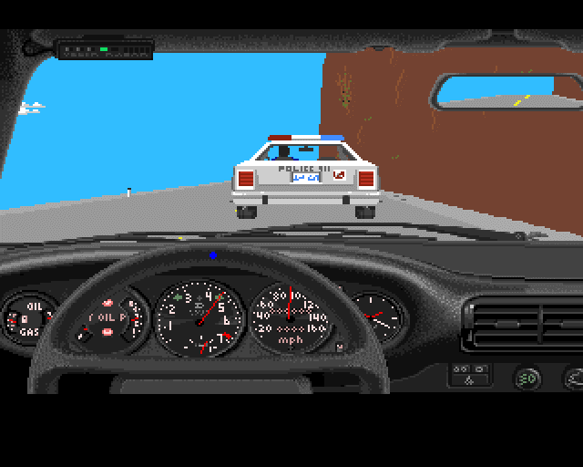 Test Drive (Amiga) screenshot: Ingame with Porsche: This time they caught me