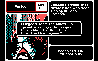 Where in Europe is Carmen Sandiego? (DOS) screenshot: From time to time, the chief gives you clues