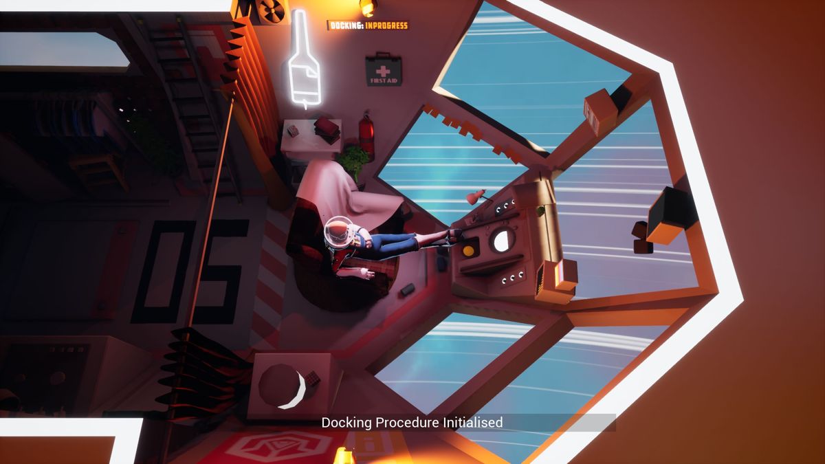 Filament (Windows) screenshot: There's an animated sequence in which the player's character, shown here, approaches and docks with another Filament Corp. vessel