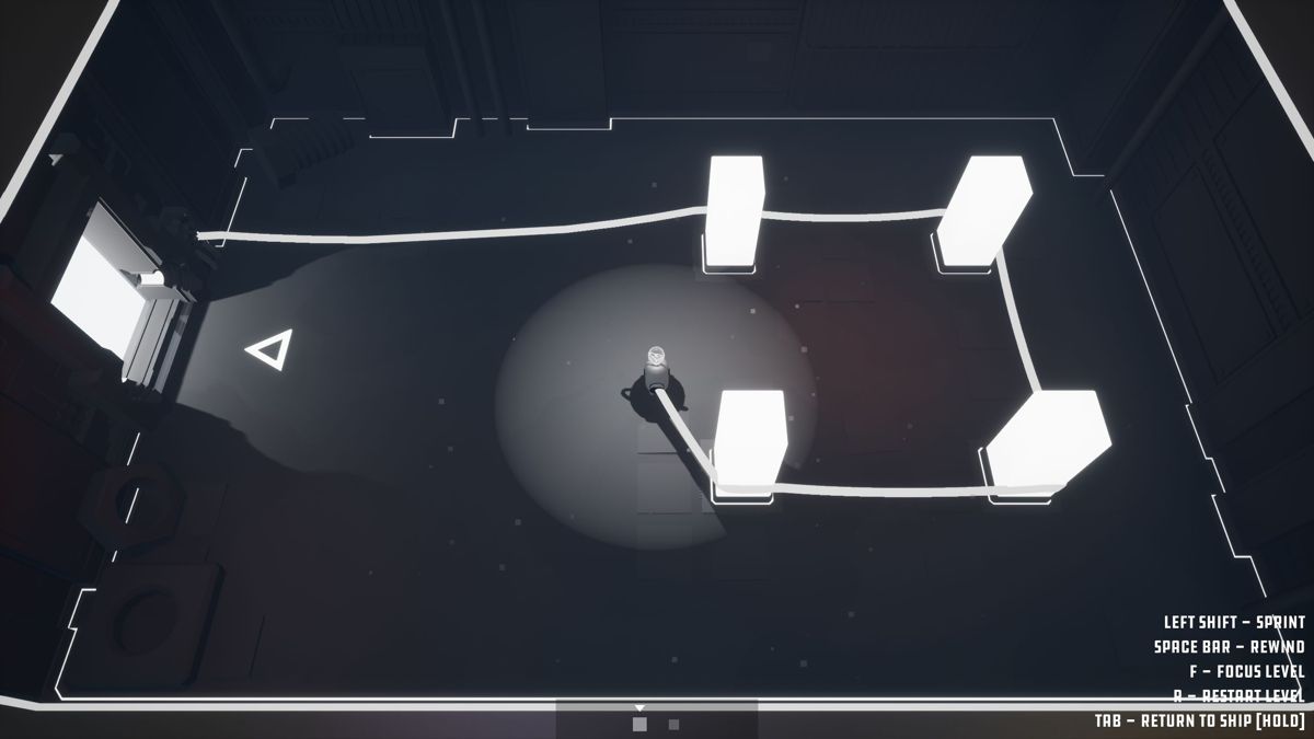 Filament (Windows) screenshot: One of the early tutorial puzzles. The object of the puzzles is to light up the 'anchors' by connecting them with a light filament but the filanent can never cross over itself