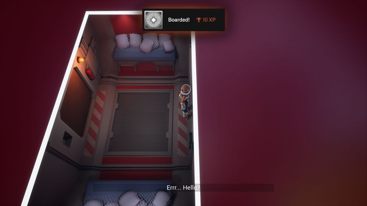 Filament (Windows) screenshot: Once the tutorial levels have been passed the player enters the allegedly unmanned ship to be greeted by a voice