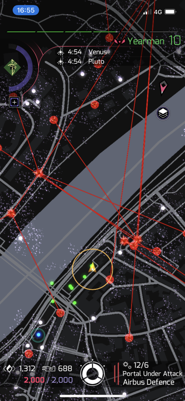 Ingress Prime (iPhone) screenshot: Version 2.104.1: This update adds Machina, an AI-controlled entity that acts as a third faction alongside The Resistance and The Enlightened.