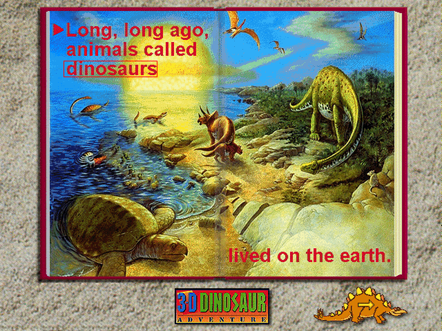 3-D Dinosaur Adventure: Anniversary Edition (Windows 3.x) screenshot: <i>Storybook</i>: a narrated picture book