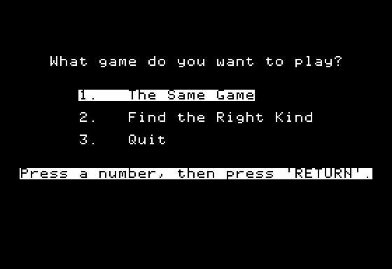 Big Bird's Special Delivery (Apple II) screenshot: Main Menu