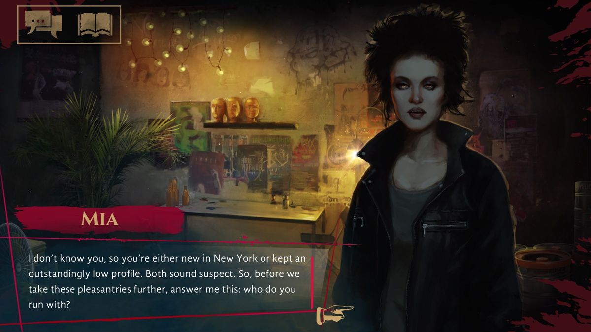 Vampire: The Masquerade - Coteries of New York (Windows) screenshot: Mia Morgan from the Brujah clan is the anarch, who should lead you to Torque