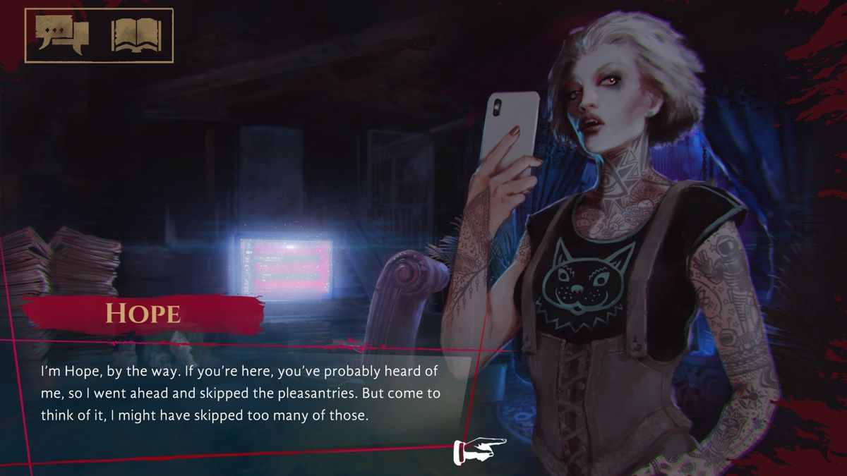 Vampire: The Masquerade - Coteries of New York (Windows) screenshot: Hope from the Malkavian clan is a social network addict