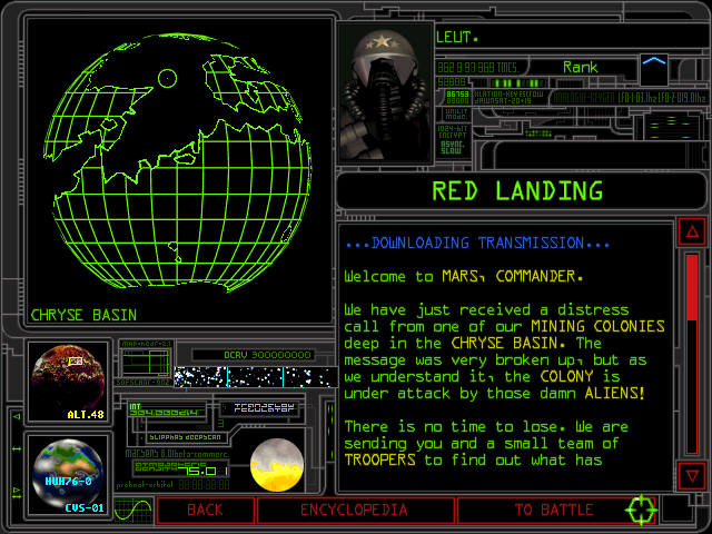 Dark Colony (Windows) screenshot: Mission briefing
