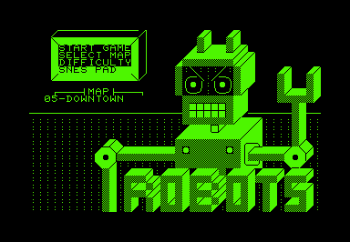 Attack of the Petscii Robots (Commodore PET/CBM) screenshot: Title screen (40 columns)