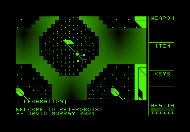 Attack of the Petscii Robots (Commodore PET/CBM) screenshot: Game start on map 5 (40 columns)