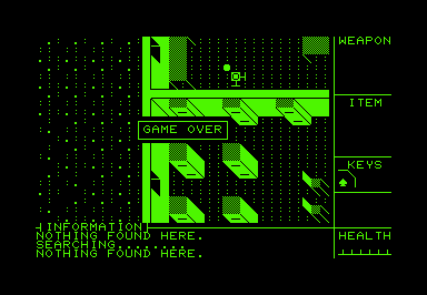 Attack of the Petscii Robots (Commodore PET/CBM) screenshot: Game over (40 columns)
