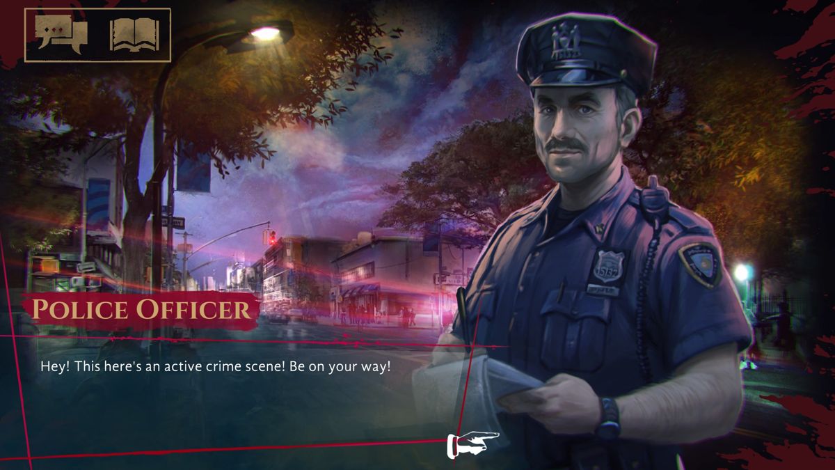 Vampire: The Masquerade - Coteries of New York (Windows) screenshot: Police officer is approaching you at the crime scene