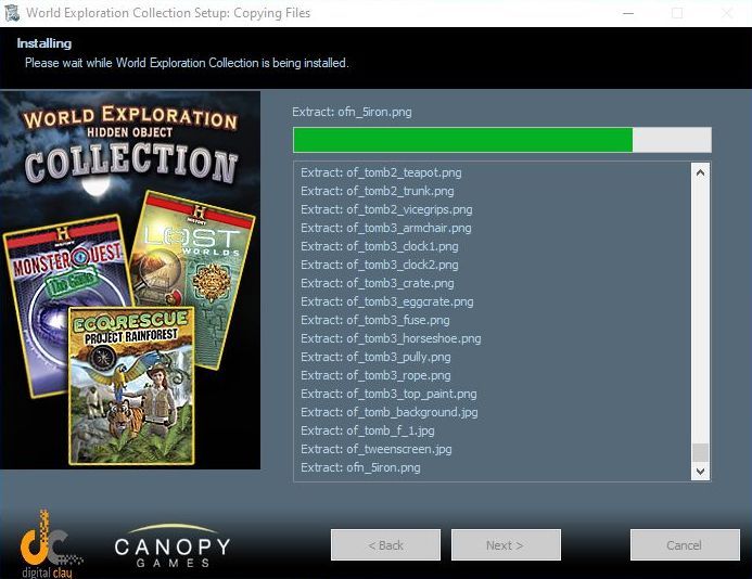 World Exploration Hidden Object Collection (Windows) screenshot: The installation process puts all three games onto the pc at the same time. There is no opportunity to install the games separately