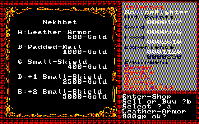 Xanadu: Scenario II (PC-88) screenshot: Buying armor