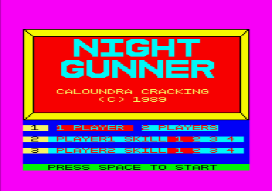Night Gunner (Amstrad CPC) screenshot: Title screen.