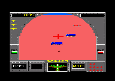 Night Gunner (Amstrad CPC) screenshot: Shooting rockets at land targets.