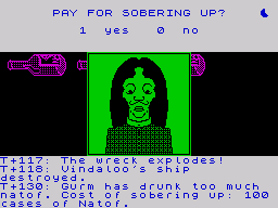 The Great Space Race (ZX Spectrum) screenshot: Your racers are drinking your cargo!