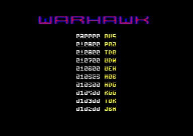 War Hawk (Amstrad CPC) screenshot: High score table.