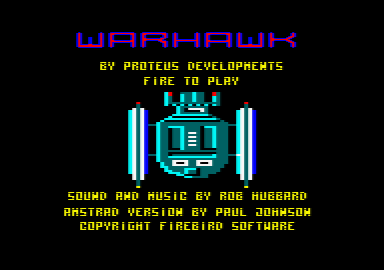 War Hawk (Amstrad CPC) screenshot: Title screen.