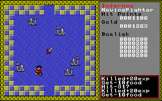 Xanadu: Dragon Slayer II (PC-88) screenshot: Fighting Boalisks in one of the castles