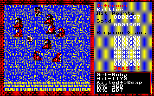 Xanadu: Dragon Slayer II (PC-88) screenshot: Fighting giant scorpions