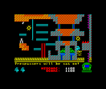 Chubby Gristle (ZX Spectrum) screenshot: Crossed the screen and colelcted the bonuses