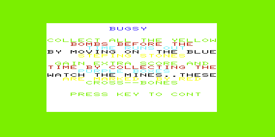 Bugsy (VIC-20) screenshot: Instructions