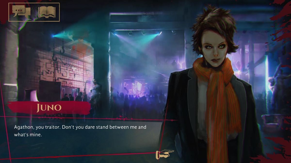 Vampire: The Masquerade - Coteries of New York (Windows) screenshot: Meeting Juno from the Tremere clan in the nightclub. She had some background with Agathon, it seems. Both are searching for the same papers.