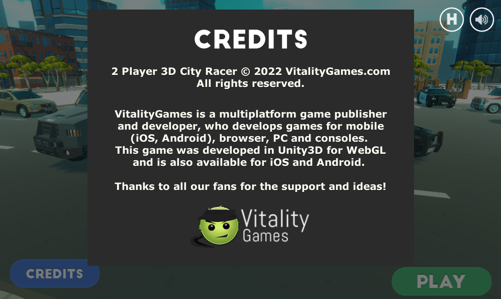 2 Player 3D City Racer (Browser) screenshot: Credits