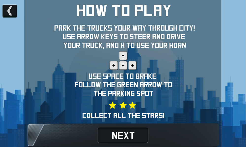 18 Wheeler Truck Parking (Browser) screenshot: Instructions