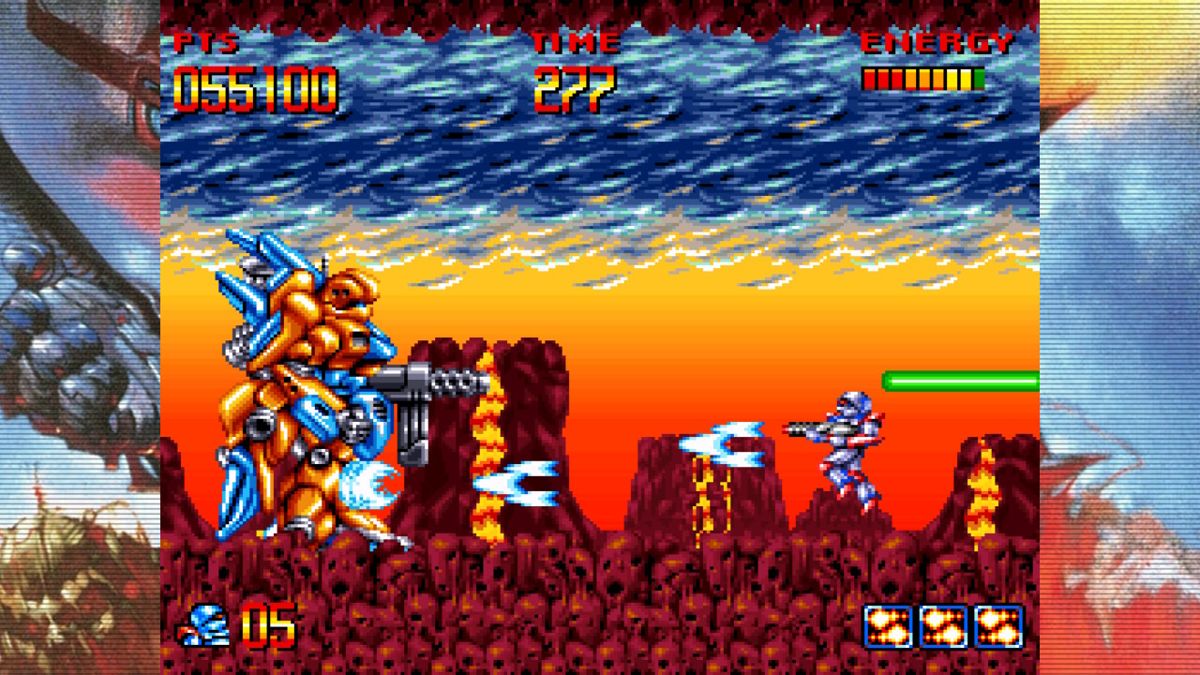 Turrican Flashback (Nintendo Switch) screenshot: Super Turrican: Big robot boss battle