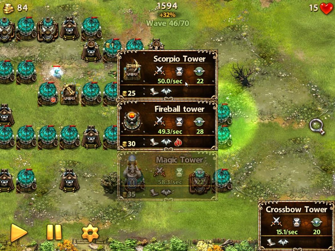 Myth Defense: Light Forces (Windows Apps) screenshot: Upgrading an existing tower.