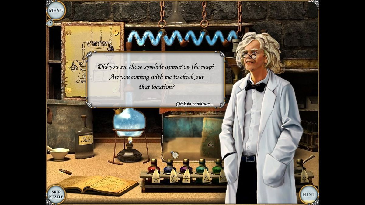 Treasure Seekers: Visions of Gold (Windows) screenshot: There's a good puzzle in the lab, assembling apparatus and then performing an experiment