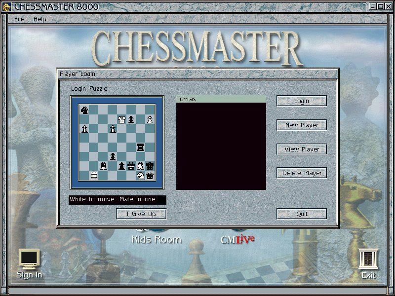 Chessmaster 8000 (Windows) screenshot: The log-in screen