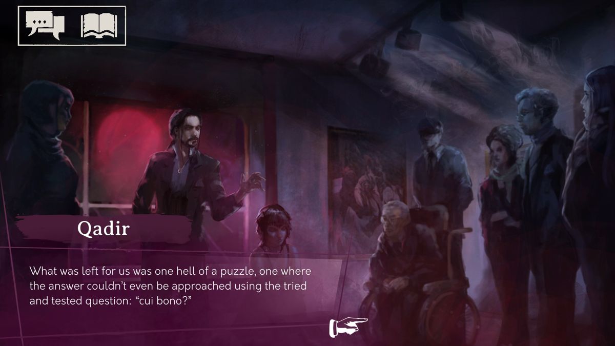 Vampire: The Masquerade - Shadows of New York (Windows) screenshot: Qadir is telling his results of the investigation in the Elysium