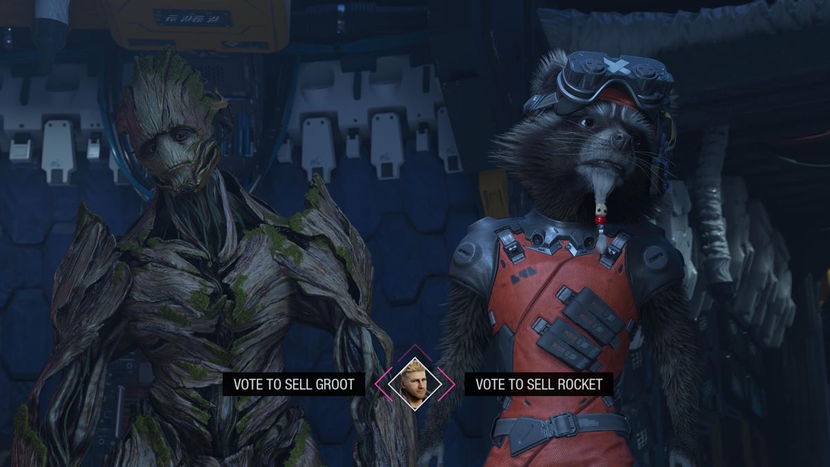 Marvel Guardians of the Galaxy (PlayStation 5) screenshot: Groot or Rocket, who could pass as a more dangerous creature