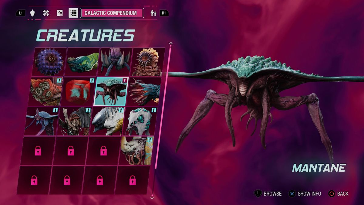 Marvel Guardians of the Galaxy (PlayStation 5) screenshot: Creatures compendium