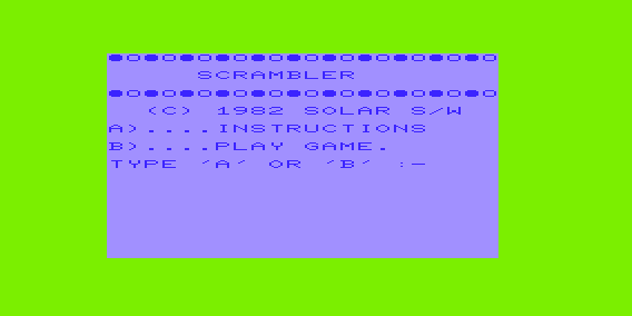 Scrambler (VIC-20) screenshot: Title Screen