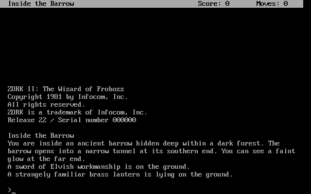 Screenshot of Zork II: The Wizard of Frobozz (PC Booter, 1981) - MobyGames