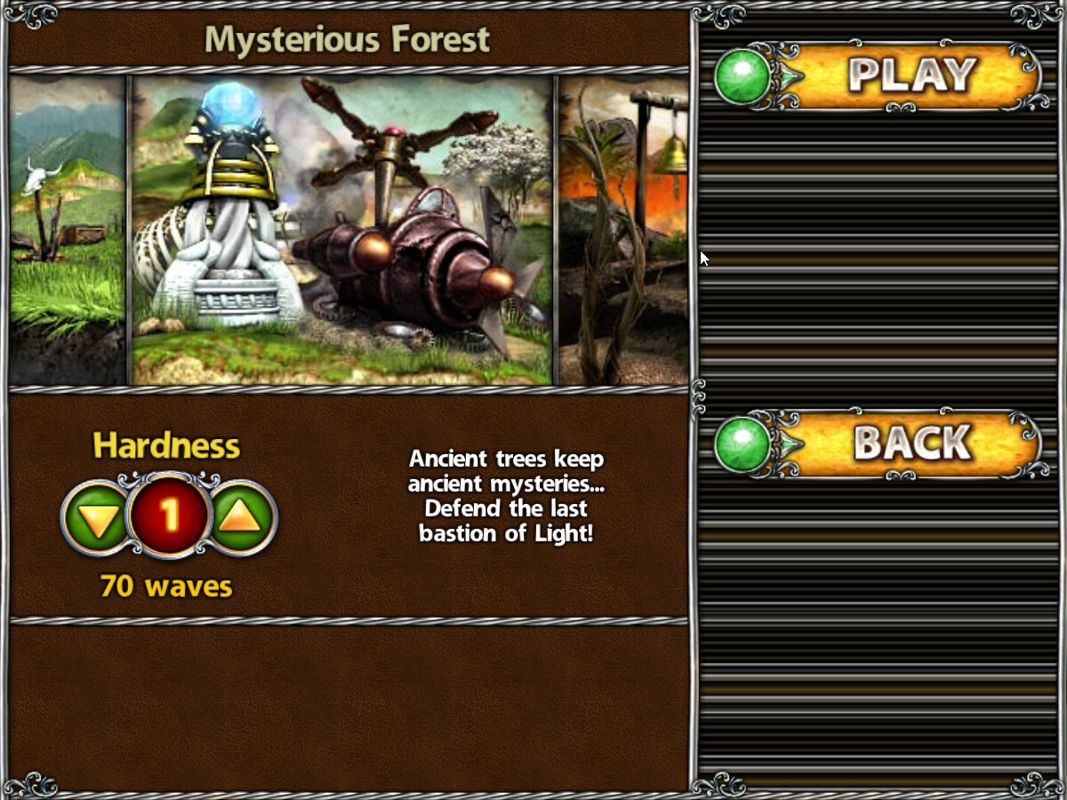 Myth Defense: Light Forces (Windows Apps) screenshot: Battle menu